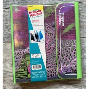 Trapper Keeper 1" Metal Binder Organizer 2 Folders Mead NWT Leopard Radio School